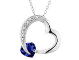 1.00 Carat (ctw) Lab-Created Blue Sapphire Heart Pendant Necklace in Sterling Silver with Chain